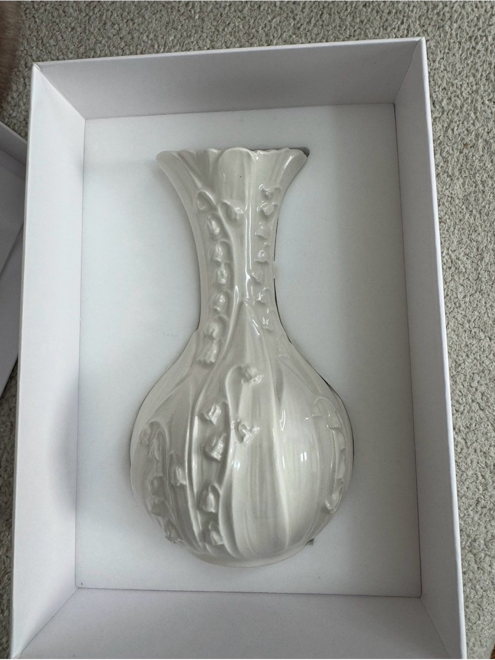 Dior White Ceramic Vase with Raised Lily Dior Motif accents